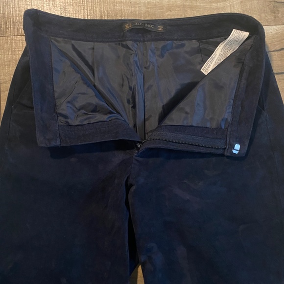 ZARA Navy Blue Wide-Leg Suede Culottes with Pockets Size Medium - Picture 4 of 16